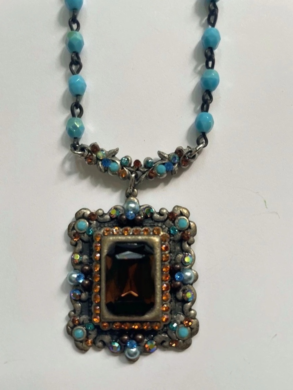 F.A.I.T.H Beaded Pendant Necklace in Blue & Brown